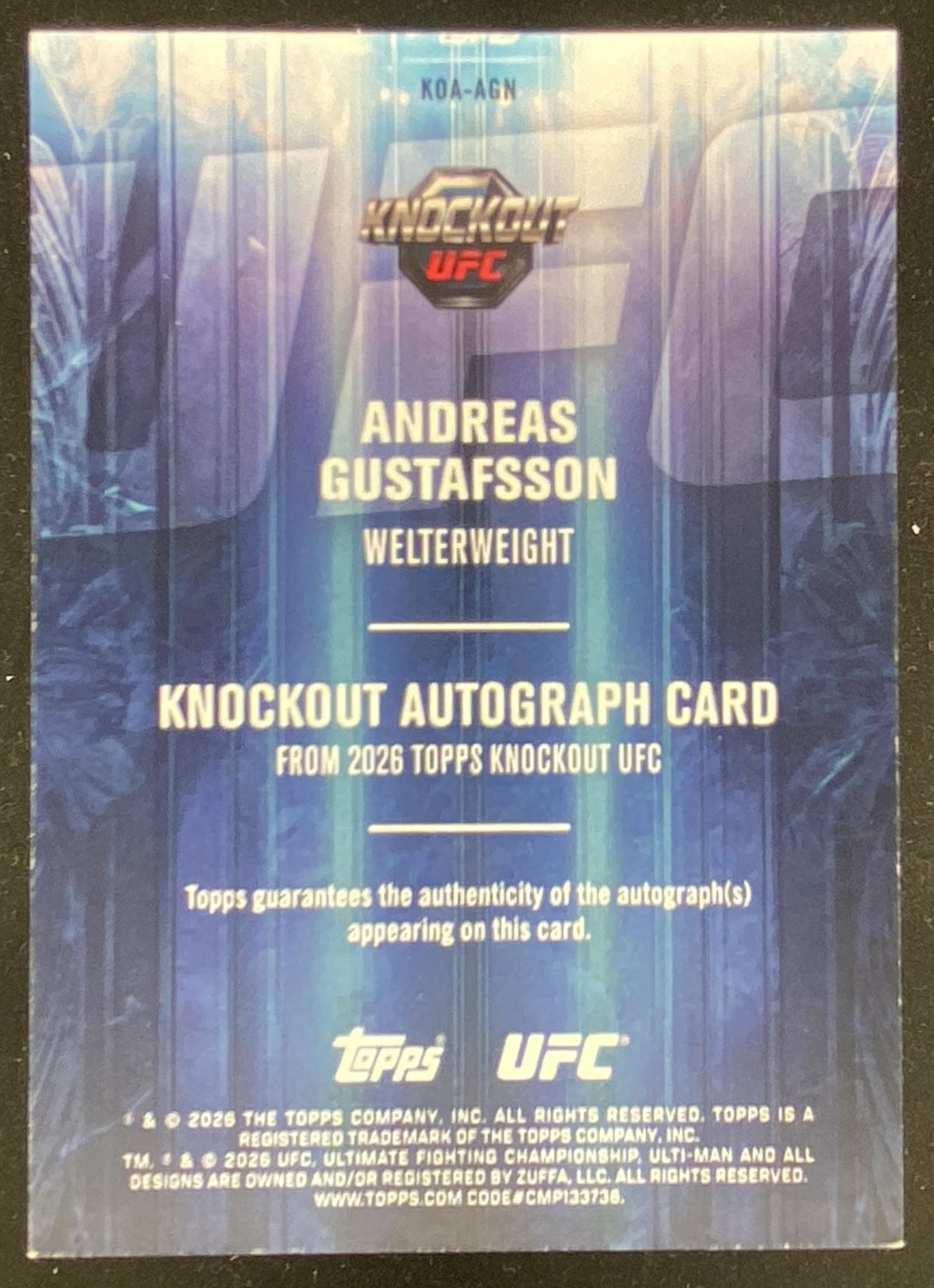2026 Topps Knockout UFC Andreas Gustafsson trading card