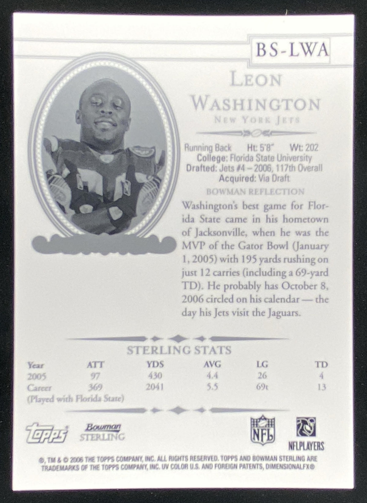 2006 Bowman Sterling Leon Washington #BS-LWA1 trading card