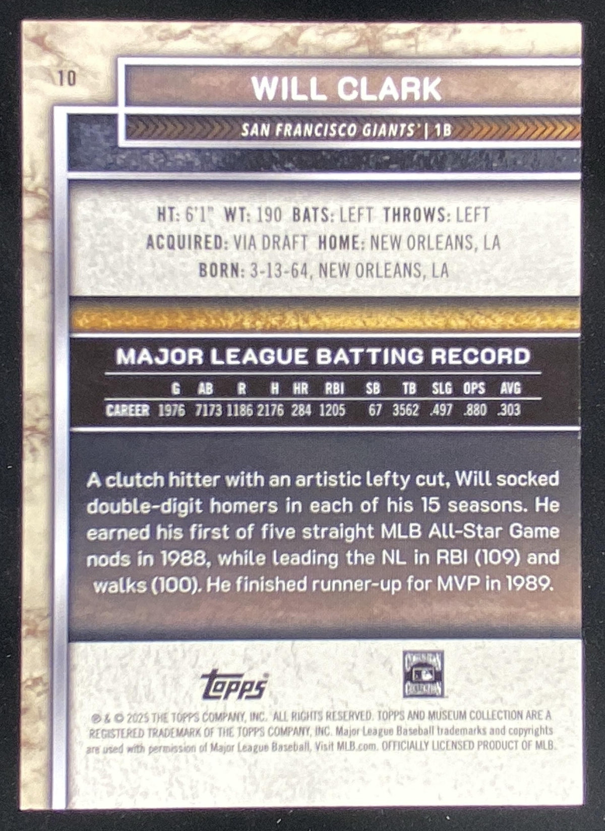 2025 Topps Museum Collection Will Clark #10 trading card