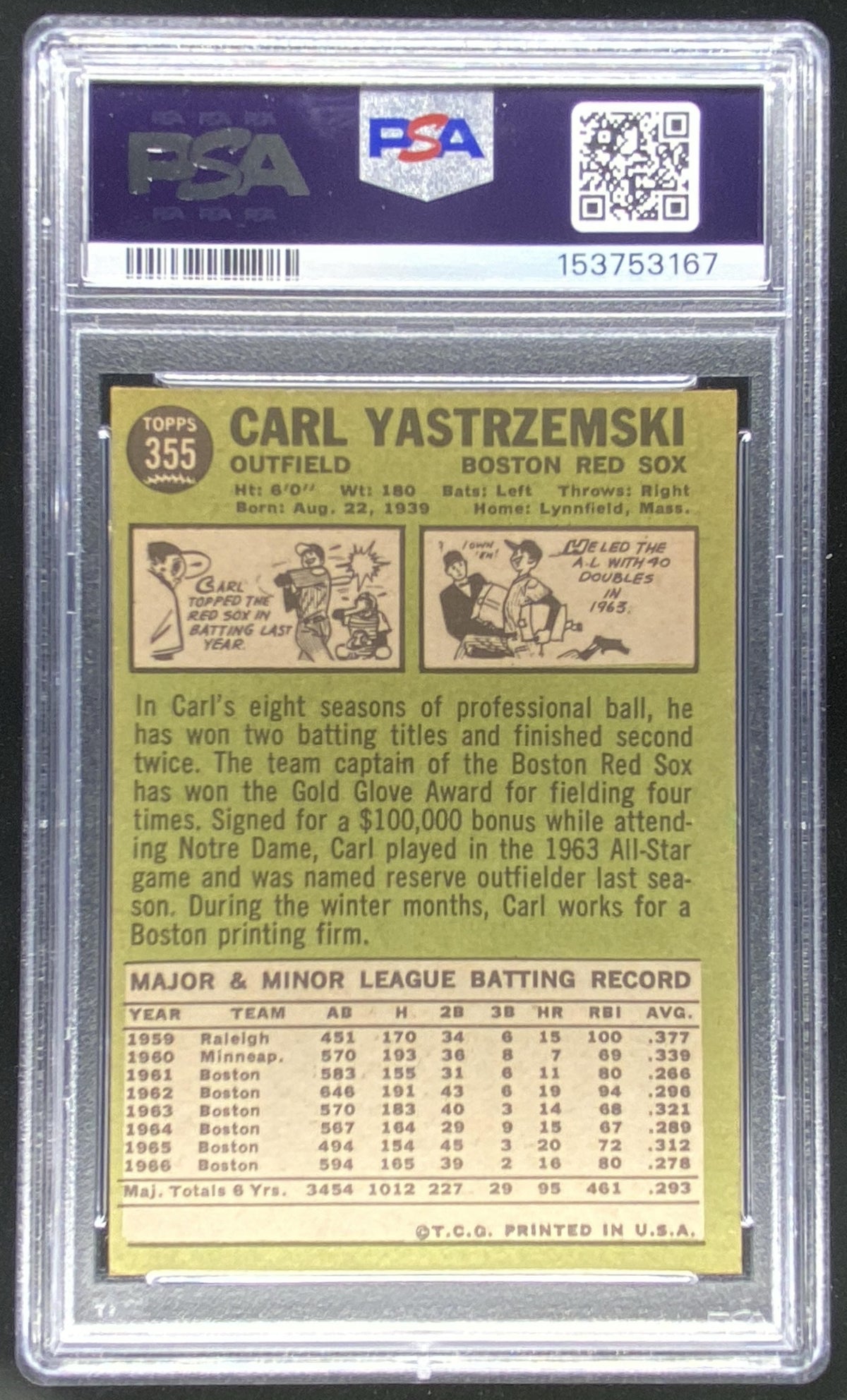 1967 Topps Carl Yastrzemski #355 graded PSA 4 trading card