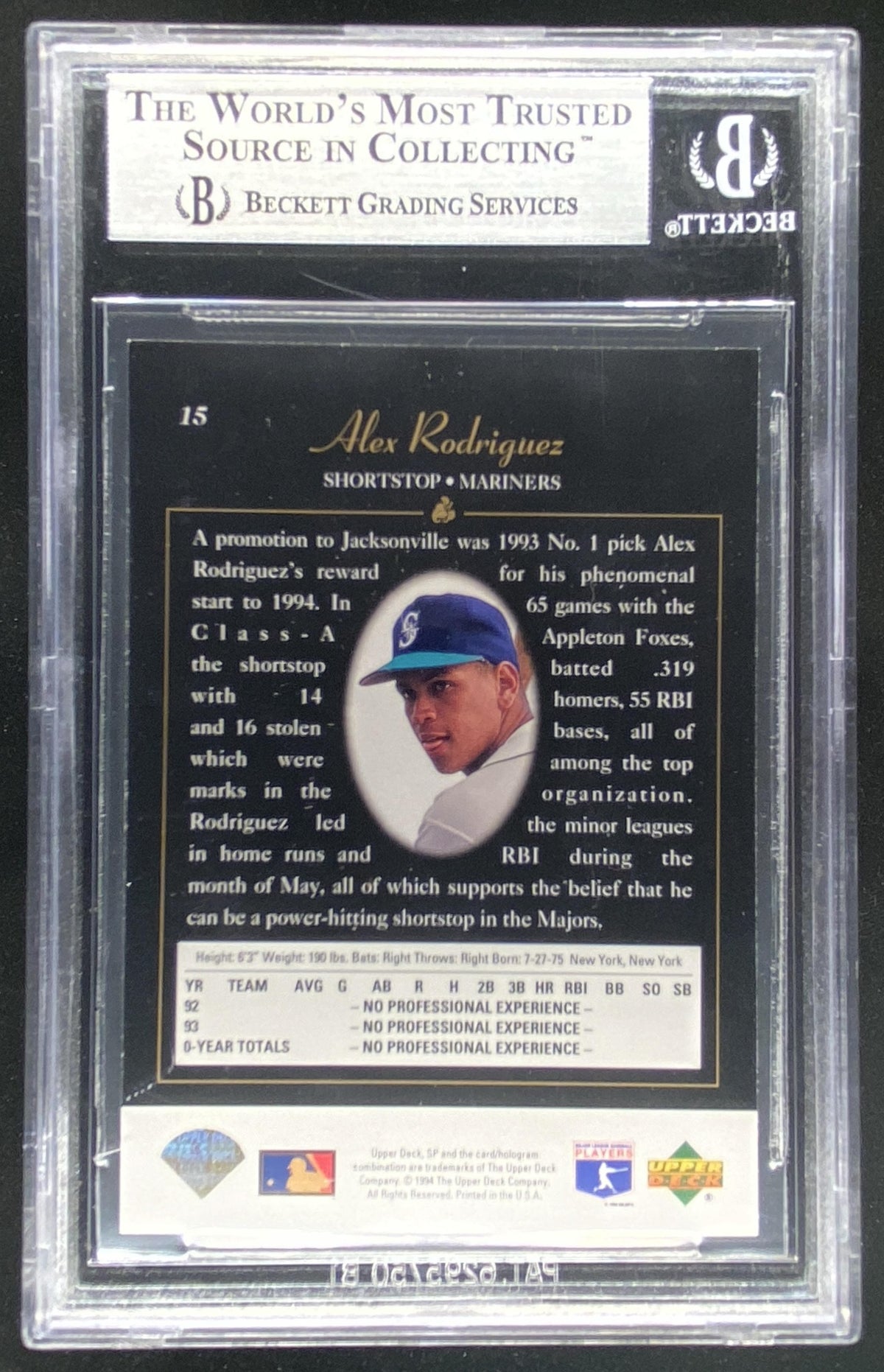 1994 SP Alex Rodriguez #15 graded BGS 8.5 trading card