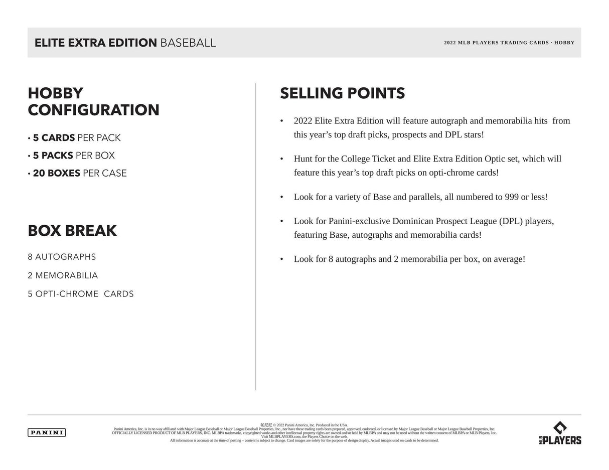 2022 Panini Elite Extra Edition Baseball Box