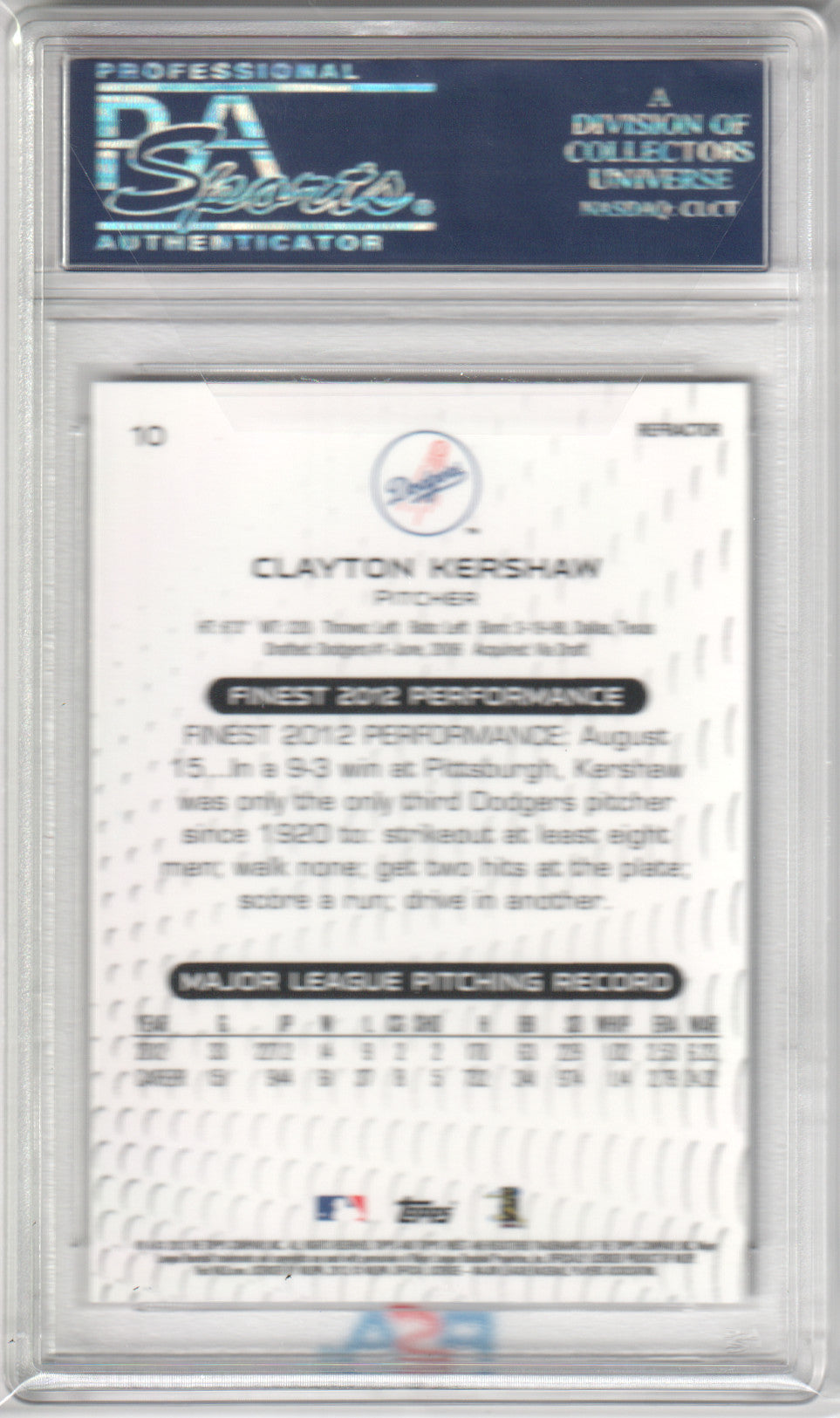 CLAYTON KERSHAW 2013 Finest #10 Xfractor PSA 10 GEM MINT - DODGERS