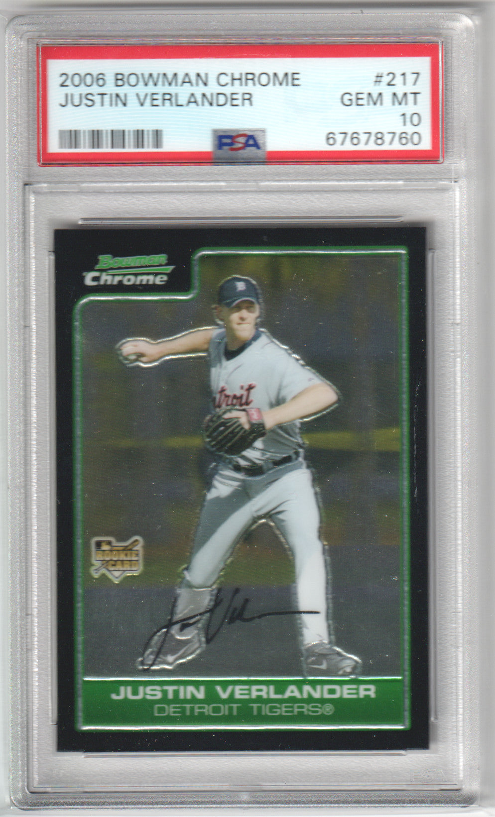 JUSIN VERLANDER 2006 Bowman Chrome RC Rookie 217 PSA 10 GEM TIGER GIANTS Pop 37