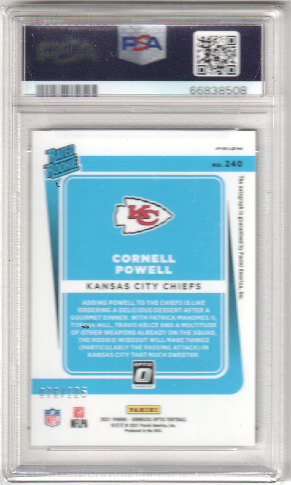 CORNELL POWELL 2021 Panini Donruss Optic RC Rookie #125 Autograph PSA 10 GEM