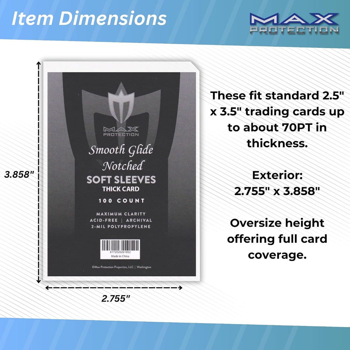 Max Protection Smooth Glide Notched Soft Sleeves Standard - Columbia Sports Cards - image 2