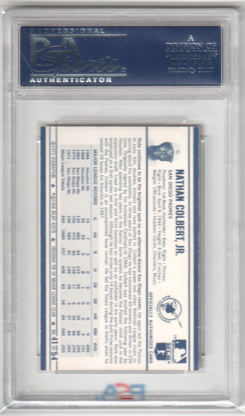 NATHAN NATE COLBERT 1972 Kellogg's #41 PSA 9 MINT - PADRES