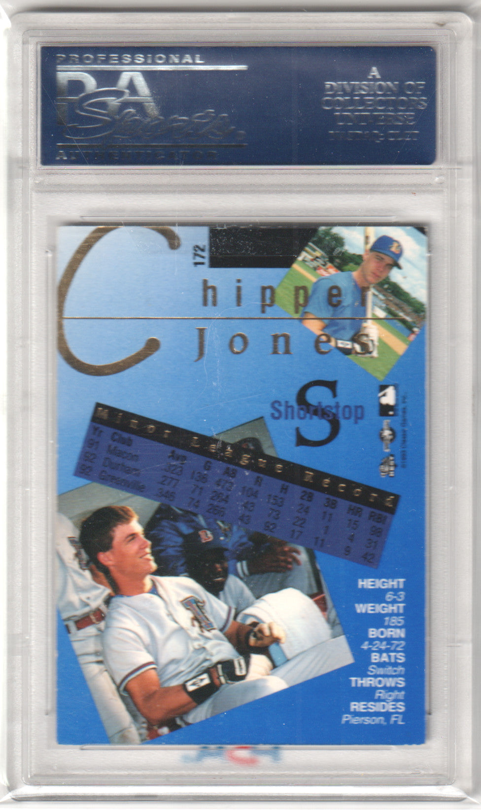 CHIPPER JONES 1993 Classic Best Gold RC #172 Durham Bulls PSA 8 NM-MT - BRAVES