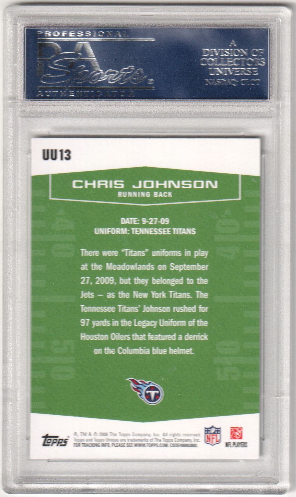 CHRIS JOHNSON 2009 Topps Unique Unique Unis #UU13 PSA 10 GEM MINT OILERS Pop 1