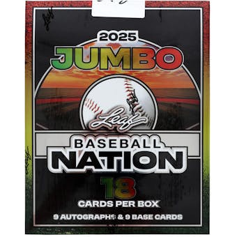 2025 Leaf Baseball Nation Hobby Jumbo Box packaging | Columbia Sports Cards

2025 Leaf Baseball Nation multi-signed autograph card example | Columbia Sports Cards

2025 Leaf Baseball Nation rookie autograph card example | Columbia Sports Cards

2025 Leaf Baseball Nation acetate insert card example | Columbia Sports Cards