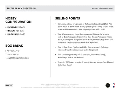 2024/25 Panini Prizm Black Basketball Hobby Box | Columbia Sports Cards