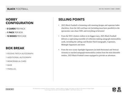 2025 Panini Black Football Hobby Box | Columbia Sports Cards