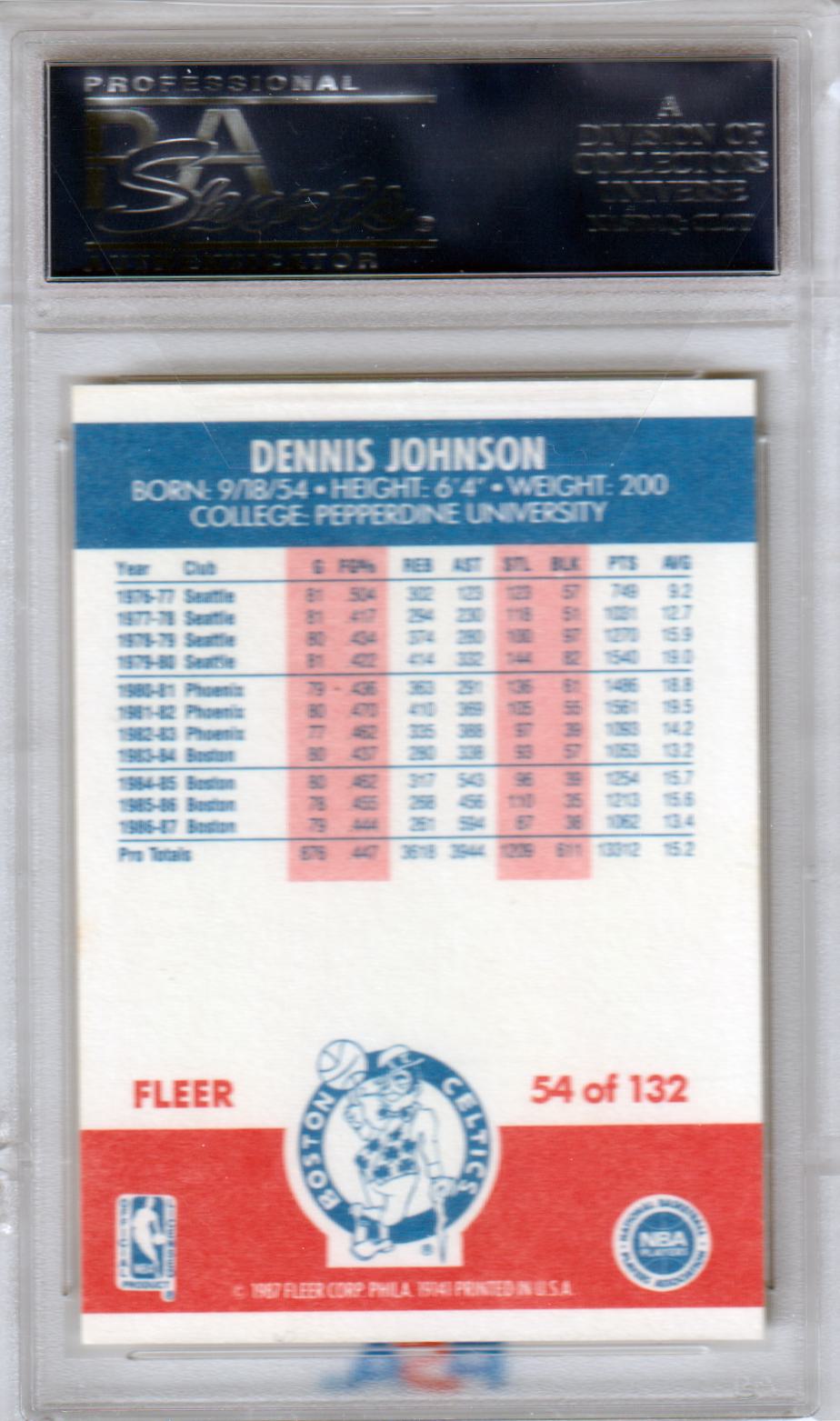 DENNIS JOHNSON 1987-88 Fleer #54 PSA 9 MINT - CELTICS