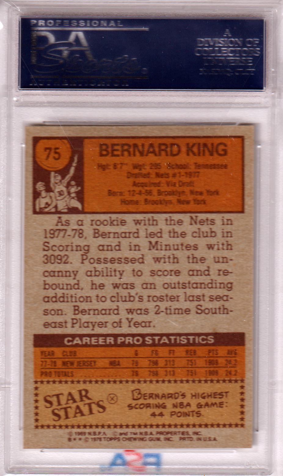 BERNARD KING 1978-79 Topps RC Rookie #75 PSA 9 MINT - NETS