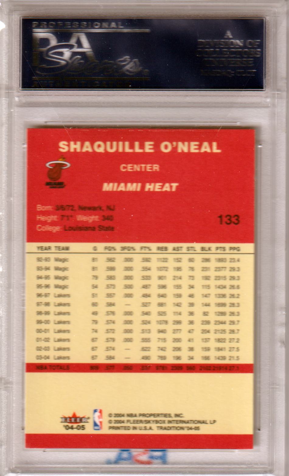 SHAQUILLE O'NEAL 2004-05 Fleer Tradition #133 PSA 10 GEM MINT - HEAT - POP 12