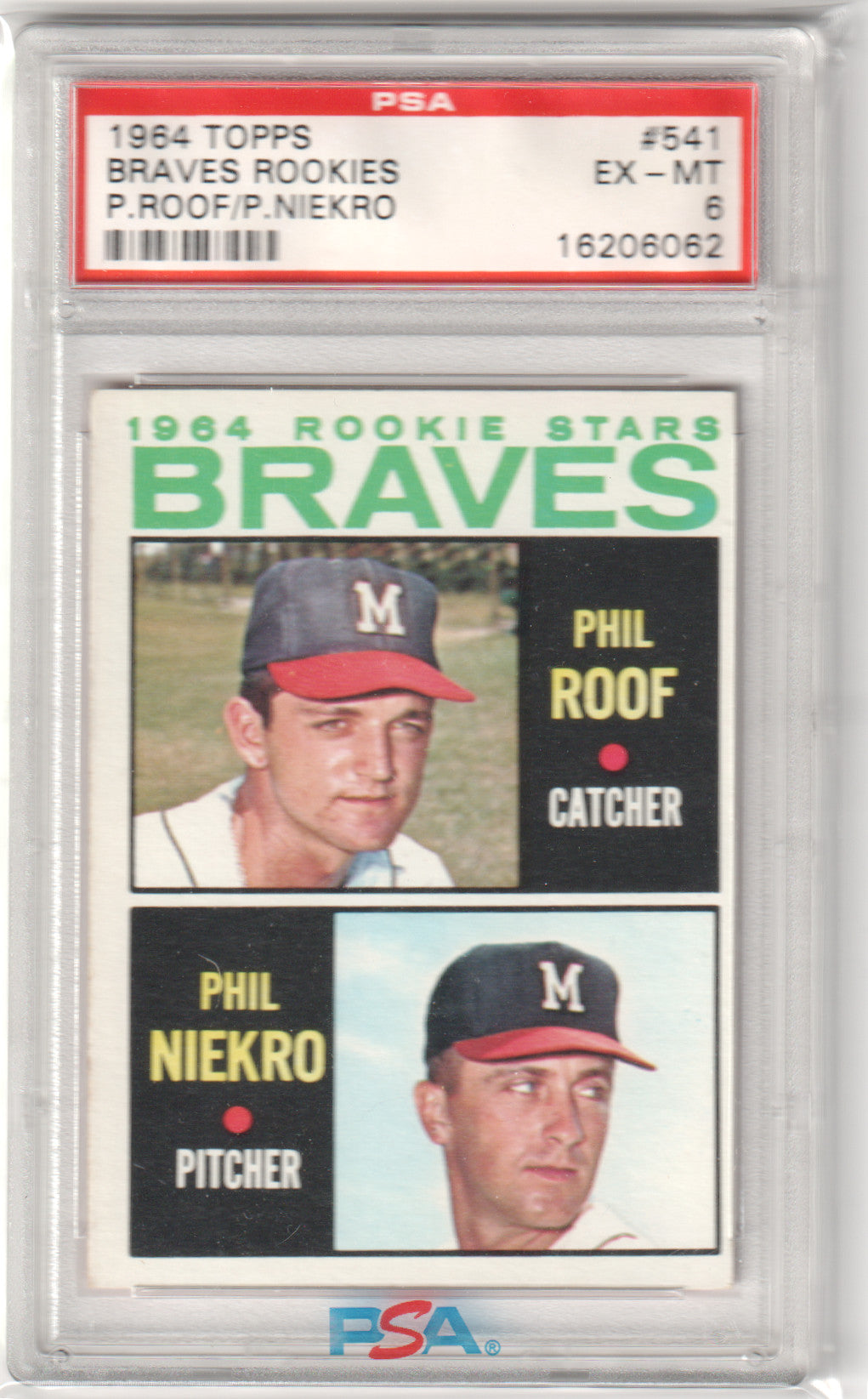 PHIL NIEKRO 1964 Topps RC Rookie #541 PSA 6 EX-MT - BRAVES