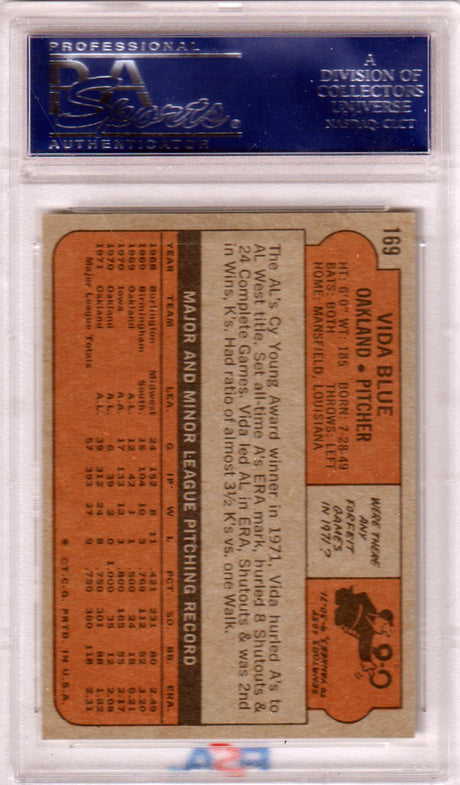 VIDA BLUE 1972 Topps #169 PSA 8 NM-MT - ATHLETICS