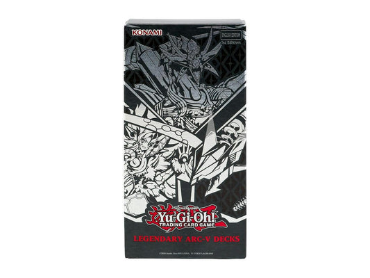 Yu-Gi-Oh! Legendary ARC-V Decks box featuring Odd-Eyes, Lunalight, and Speedroid ready-to-play Decks.
Back of the Yu-Gi-Oh! Legendary ARC-V Decks box showing product details and the 168-card configuration.
Yu-Gi-Oh! Legendary ARC-V Odd-Eyes Deck featuring new Pendulum and Link Monster support.
Yu-Gi-Oh! Legendary ARC-V Lunalight and Speedroid Decks featuring Fusion and Synchro Summoning strategies.