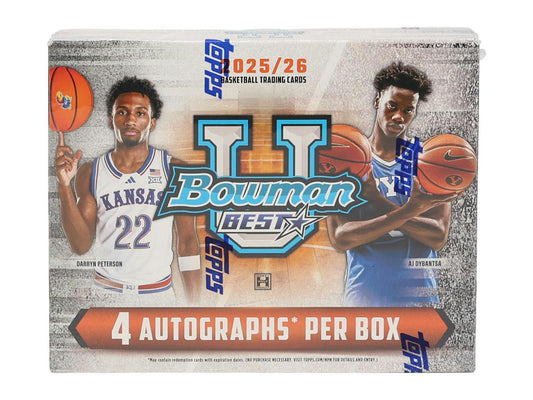 2025/26 Bowman University Best Basketball Hobby Box
Bowman University Best basketball autograph cards
Bowman University Best SuperFractor basketball cards