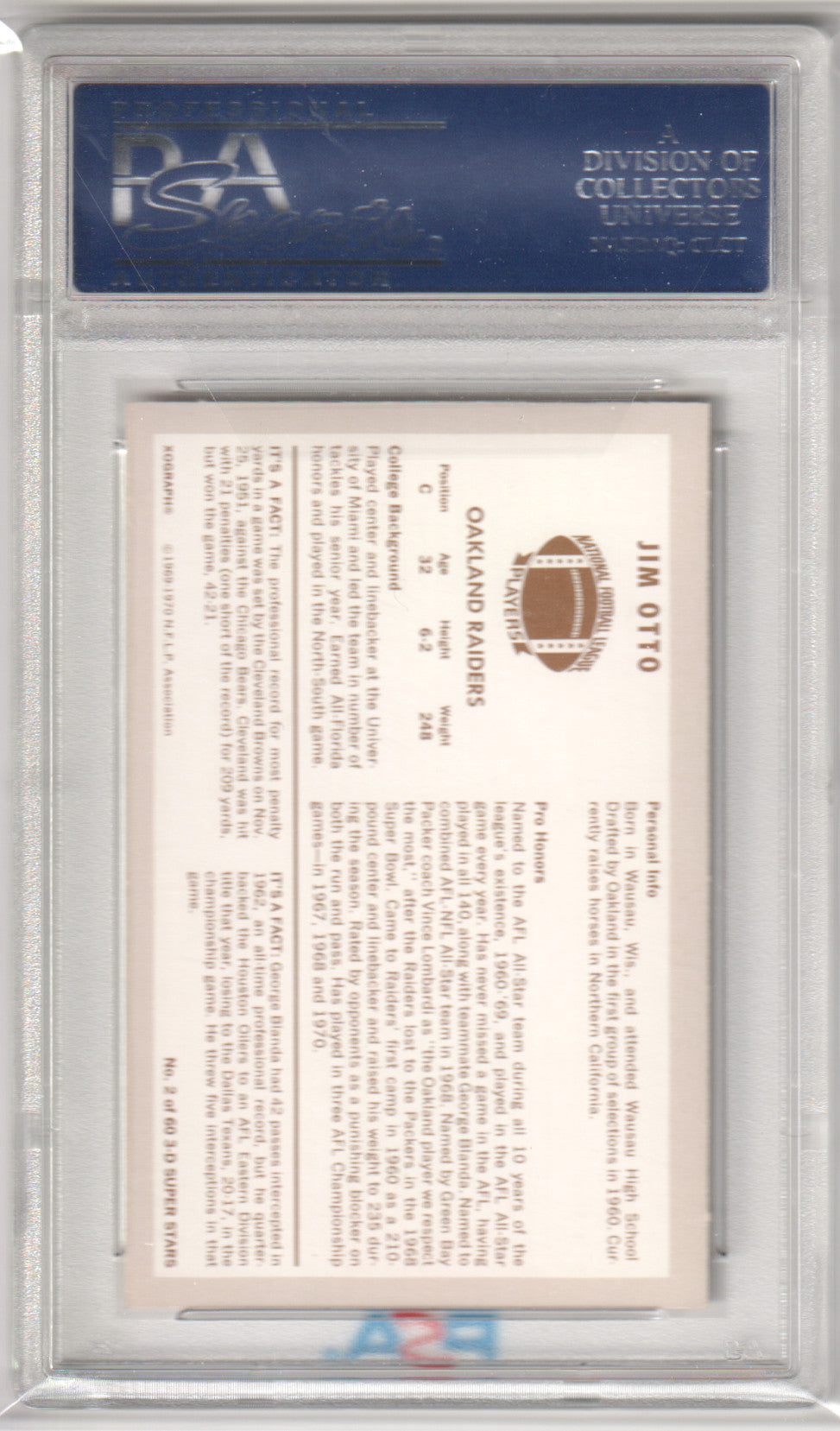 JIM OTTO 1970 Kelloggs 3D SUPER STARS #2 PSA 9 MINT - RAIDERS