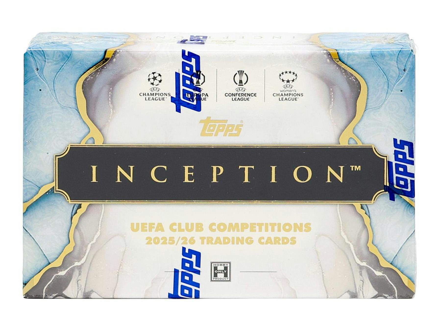 2025/26 Topps Inception UEFA Club Competitions Soccer Hobby Box featuring premium UEFA soccer trading cards.
Back of the 2025/26 Topps Inception UEFA Club Competitions Soccer Hobby Box showing product details.
2025/26 Topps Inception UEFA Club Competitions Soccer pack featuring premium soccer cards.
2025/26 Topps Inception UEFA Club Competitions Soccer autograph, patch, and relic cards featuring Europe's biggest stars.