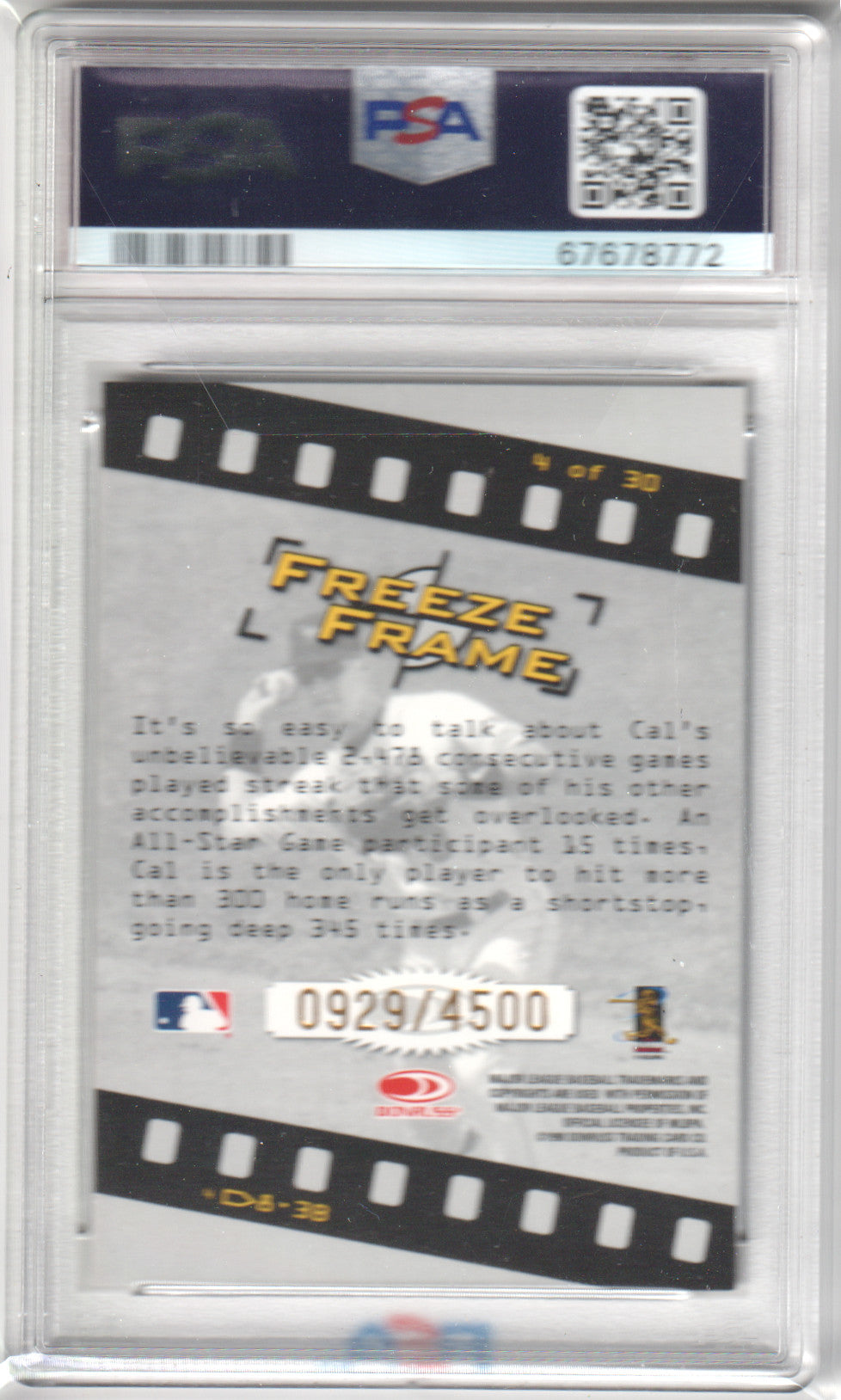CAL RIPKEN JR. 1998 Studio Freeze Frame #/4500 PSA 8 NM - ORIOLES