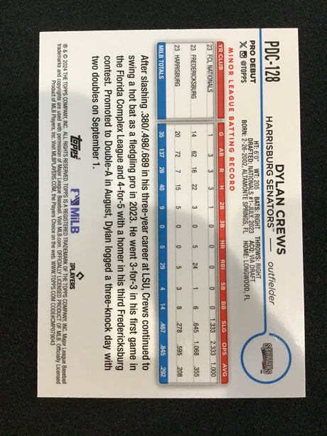 Dylan Crews 2023 Topps Chrome Por Debut #PDC-218 Senators
