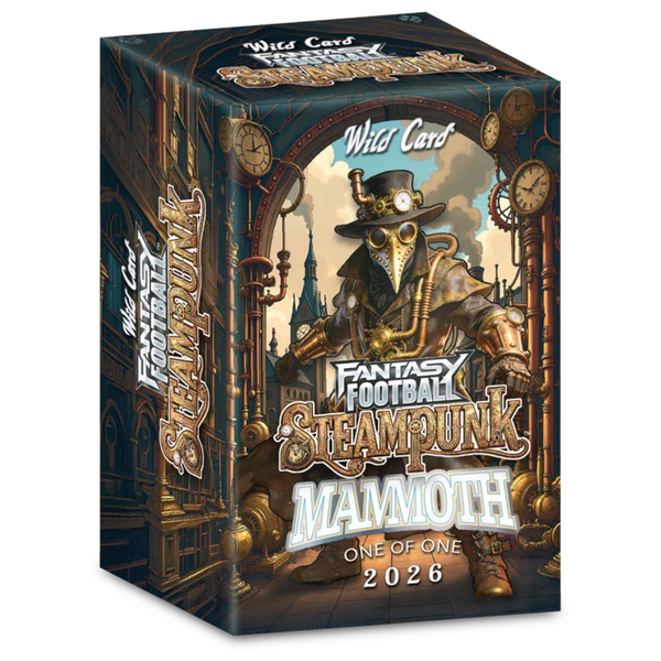 2026 Wild Card Fantasy Football Steampunk Mammoth Edition Hobby Box
Wild Card Steampunk Mammoth one-of-one football cards
2026 Wild Card Fantasy Football Mammoth Dual Autograph cards
Wild Card Steampunk Mammoth PUNK'D True One-of-One football cards