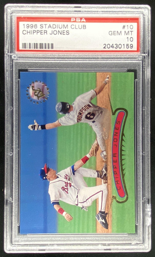 1996 Topps Stadium Club Chipper Jones #10 graded PSA 10 trading card
