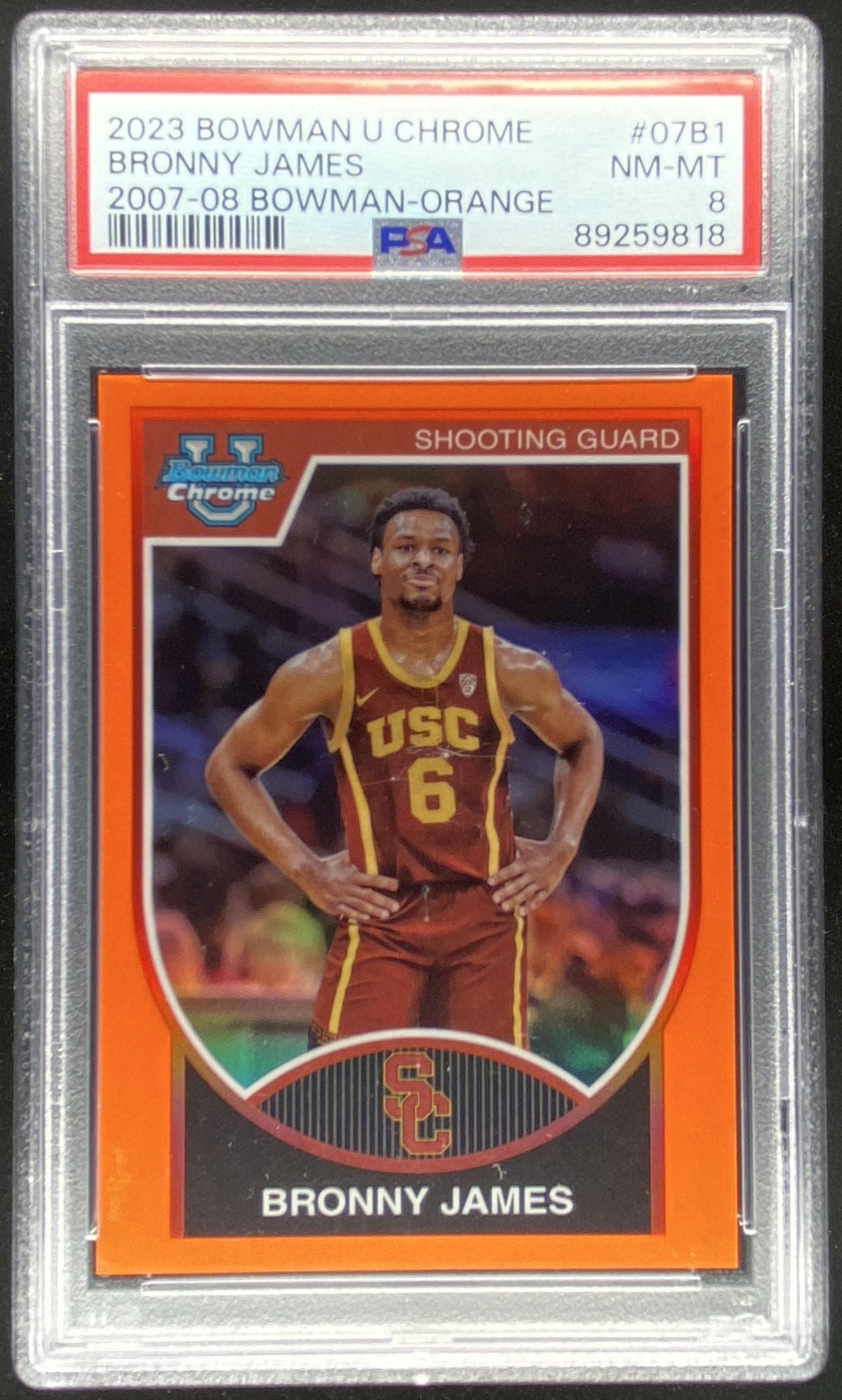 2023 Bowman University Chrome Bronny James #07B1 graded PSA 8 trading card