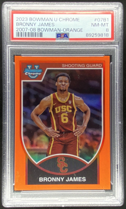 2023 Bowman University Chrome Bronny James #07B1 graded PSA 8 trading card