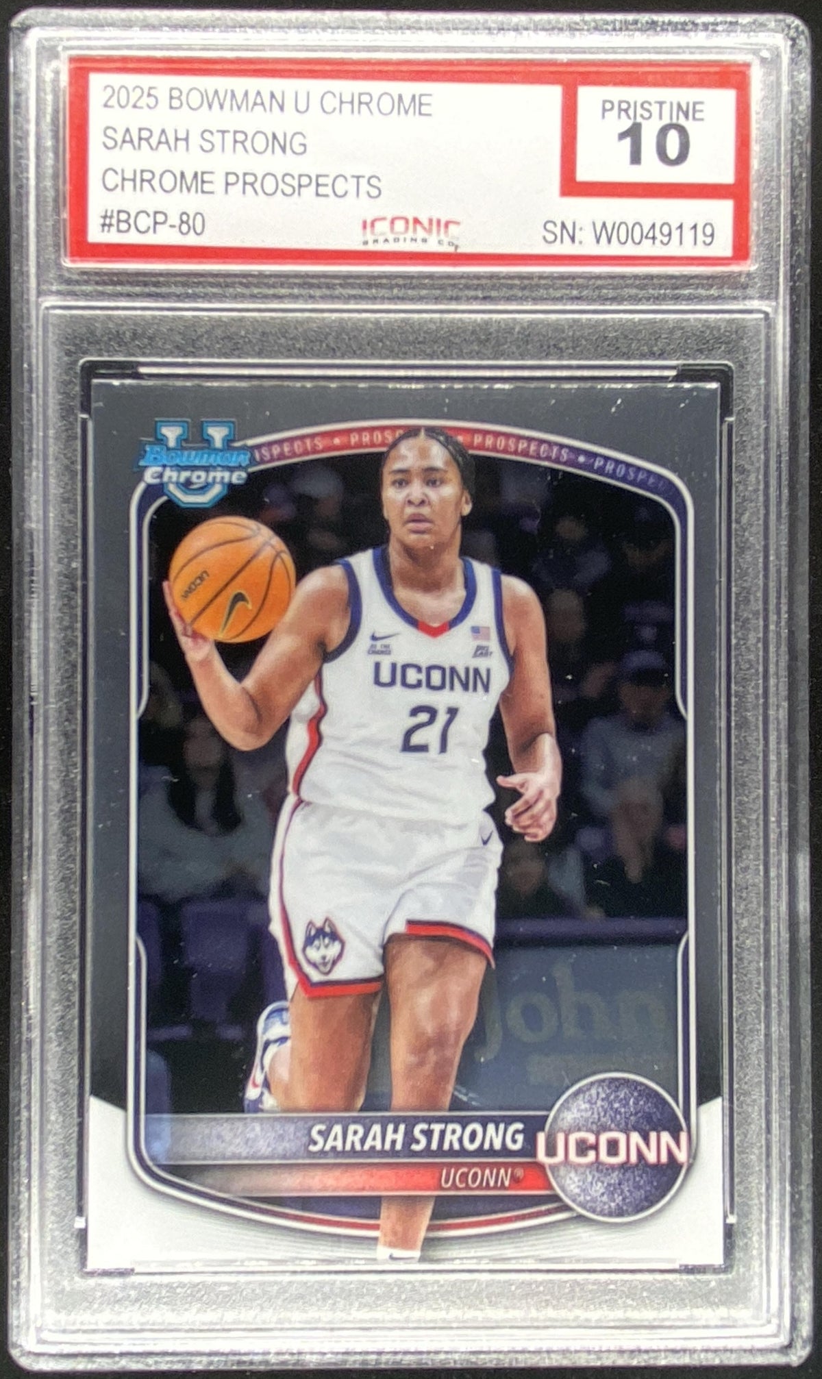 2025 Bowman Chrome Sarah Strong #BCP-80 graded ICONIC 10 trading card