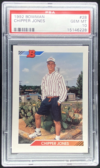 1992 Bowman Chipper Jones #28 graded PSA 10 trading card