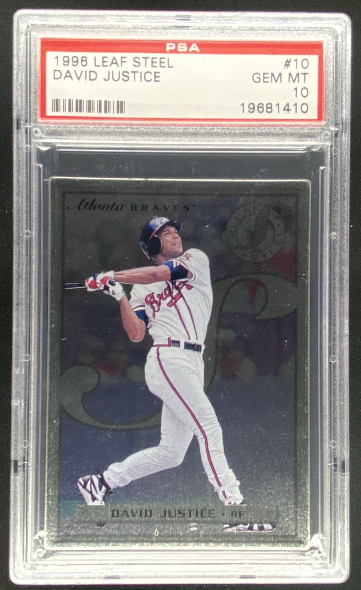 1996 Leaf Preferred Steel David Justice #10 graded PSA 10 trading card