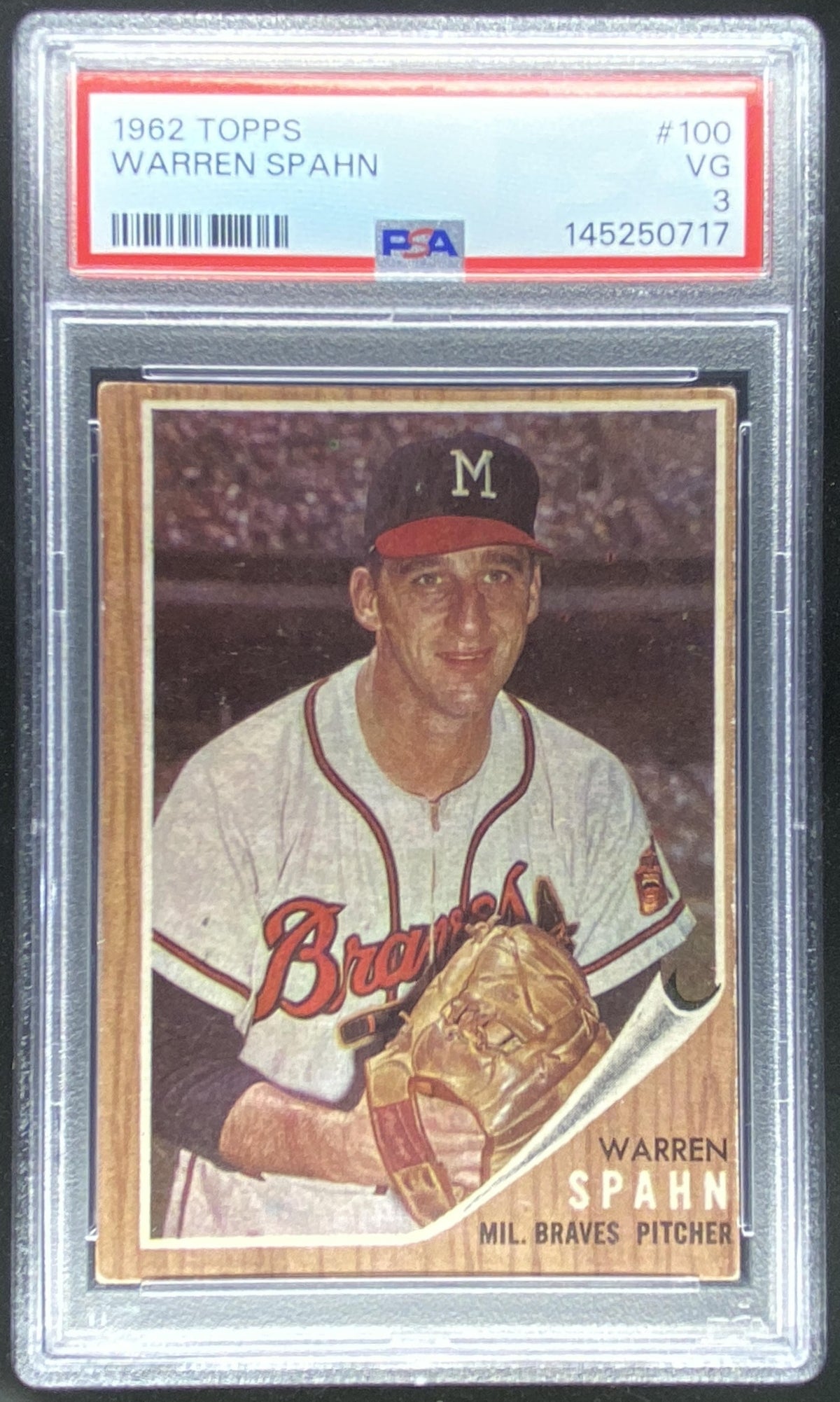 1962 Topps Warren Spahn #100 graded PSA 3 trading card