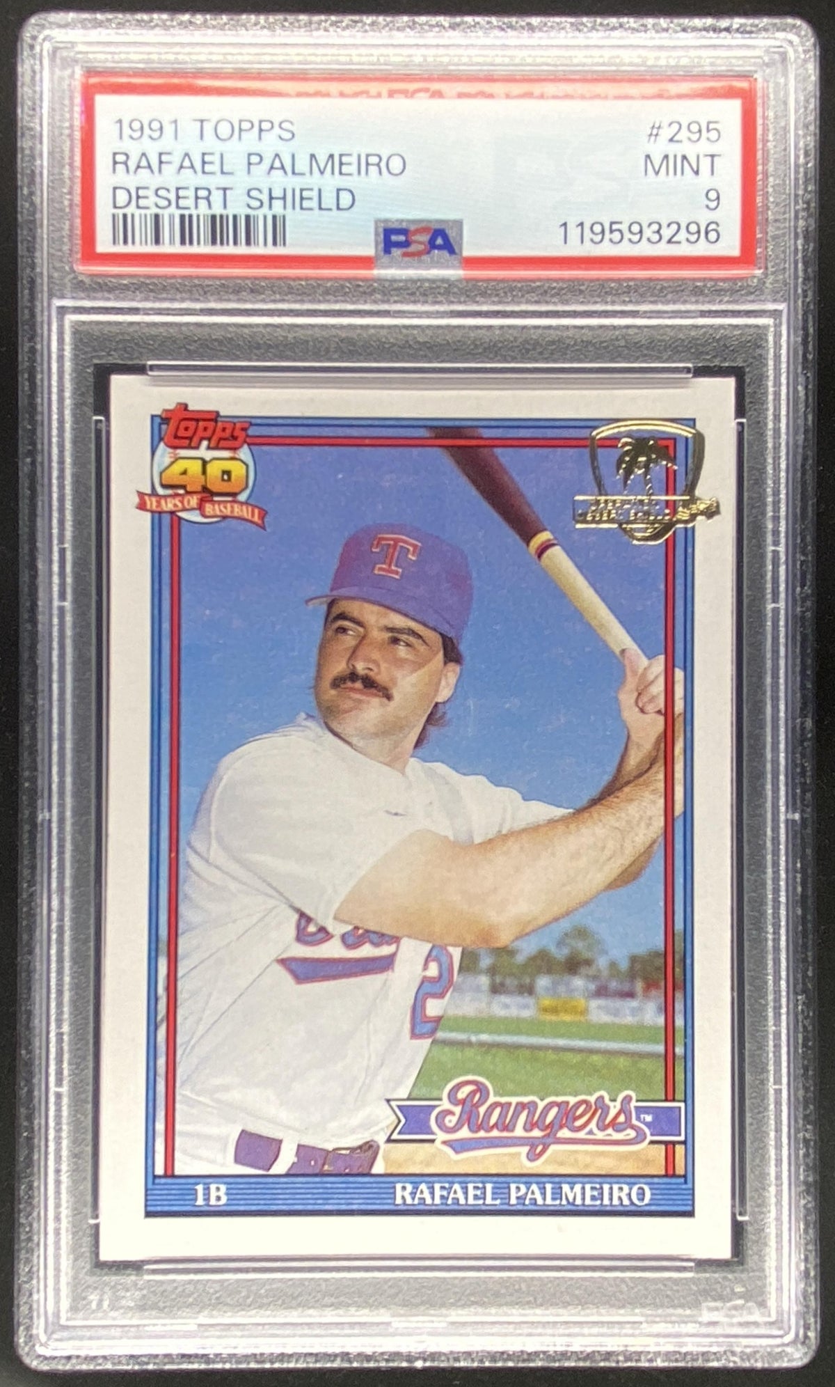 1991 Topps Desert Shield Rafael Palmeiro #295 graded PSA 9 trading card