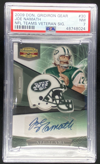 2009 Panini Donruss Gridiron Gear Joe Namath #30 graded PSA 7 trading card