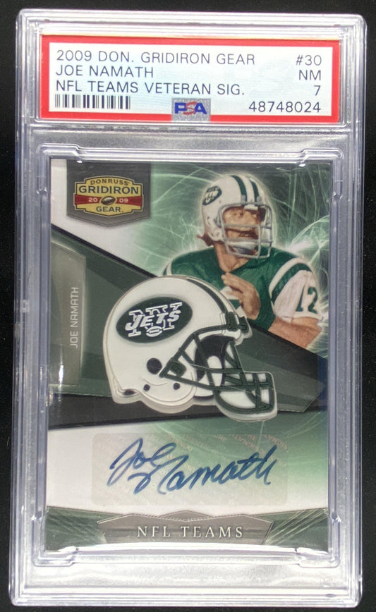 2009 Panini Donruss Gridiron Gear Joe Namath #30 graded PSA 7 trading card