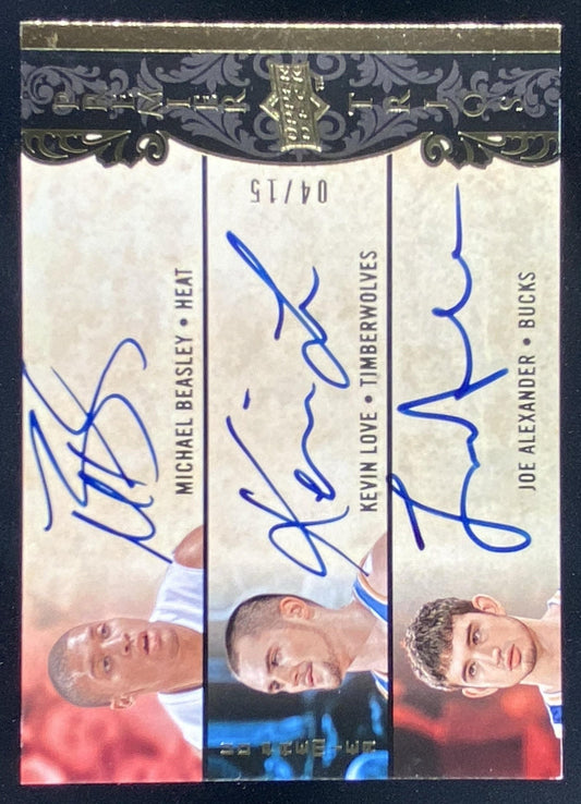 2008 Upper Deck Premier Michael Beasley / Kevin Love / Joe Alexander trading card