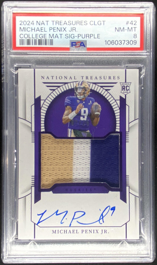 2024 Panini National Treasures Collegiate Michael Penix Jr. graded PSA 8 trading card