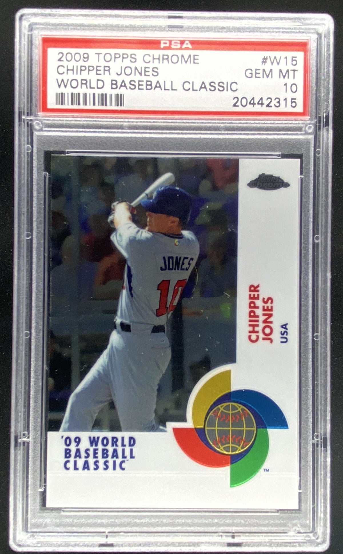 2009 Topps Chrome World Baseball Classic Chipper Jones #W15 graded PSA 10 trading card