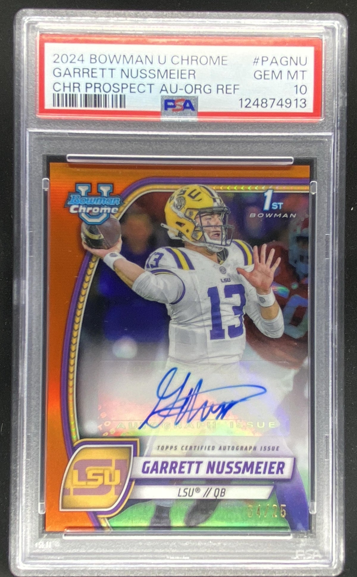 2024 Bowman Chrome University Garrett Nussmeier graded PSA 10 trading card