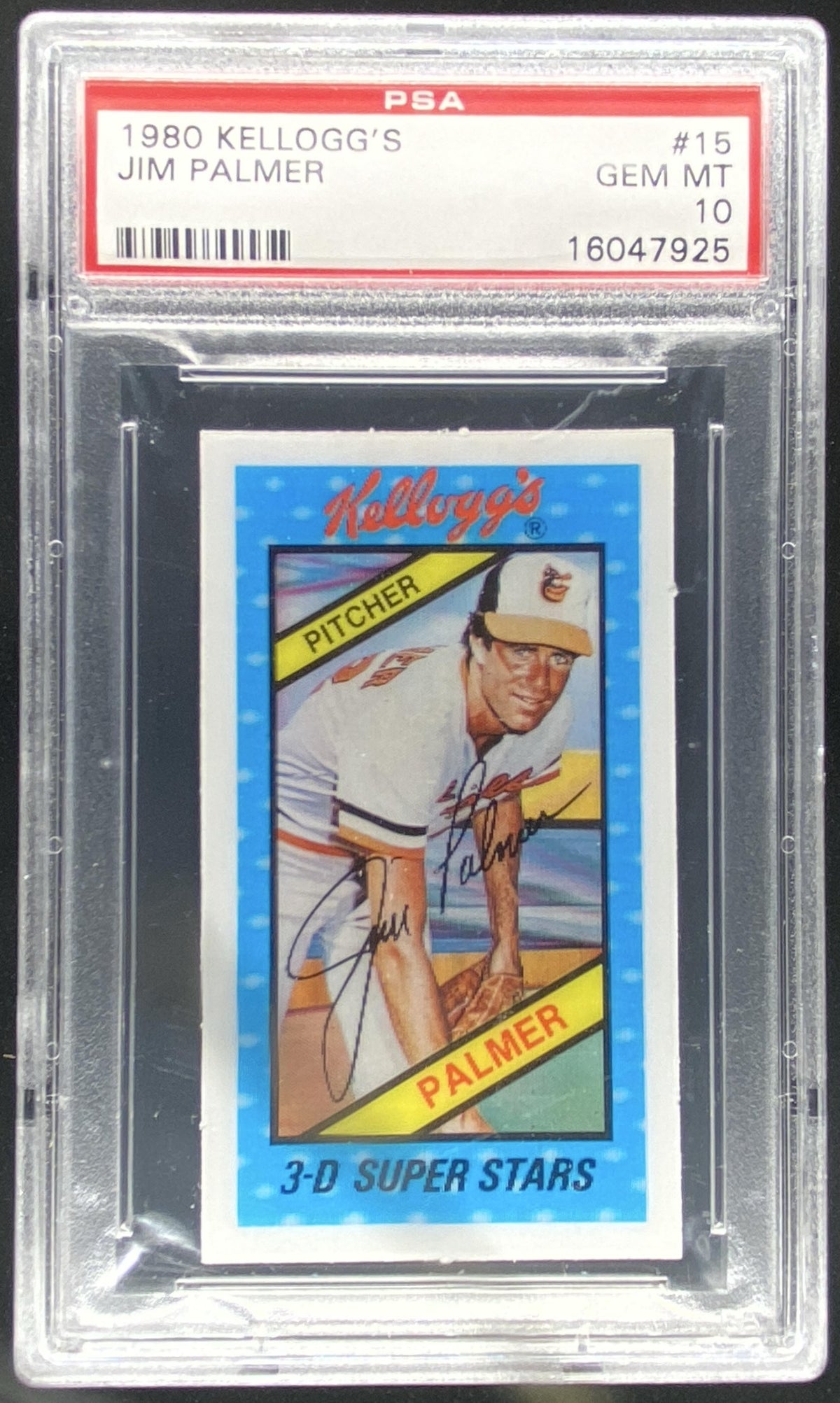 1980 Kellogg's 3-D Super Stars Jim Palmer graded PSA 10 trading card