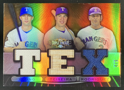 2007 Triple Threads Gold Michael Young / Teixeira / A-Rod trading card