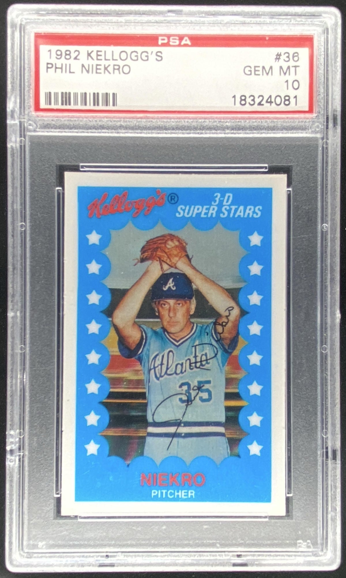 1982 Kellogg's 3-D Super Stars Phil Niekro #36 graded PSA 10 trading card