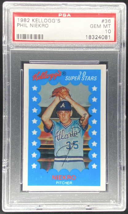 1982 Kellogg's 3-D Super Stars Phil Niekro #36 graded PSA 10 trading card