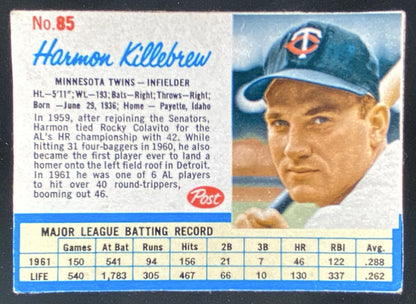 1962 Post Harmon Killebrew #85 trading card