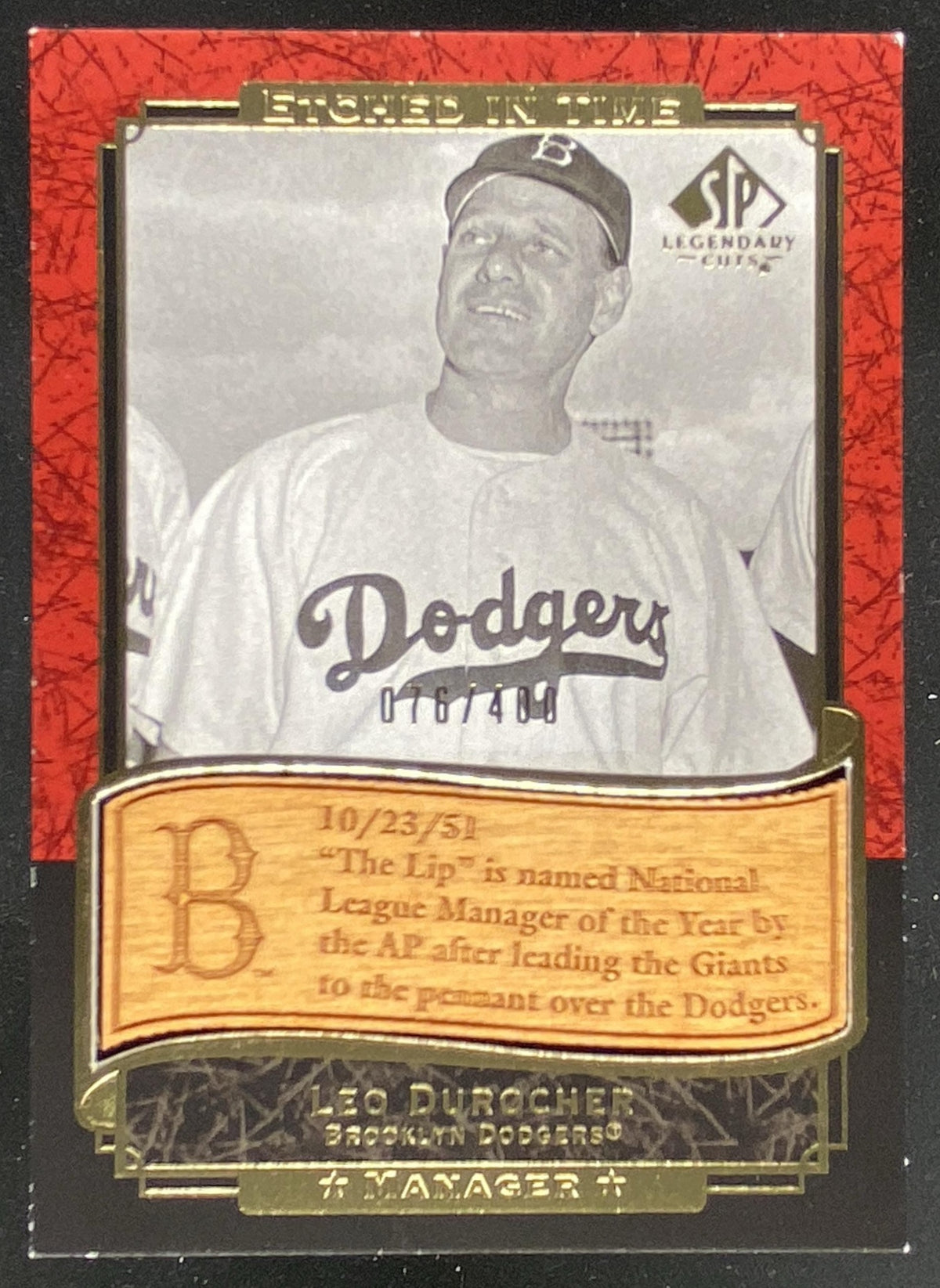 2003 SP Legendary Cuts Leo Durocher #EL-TD trading card