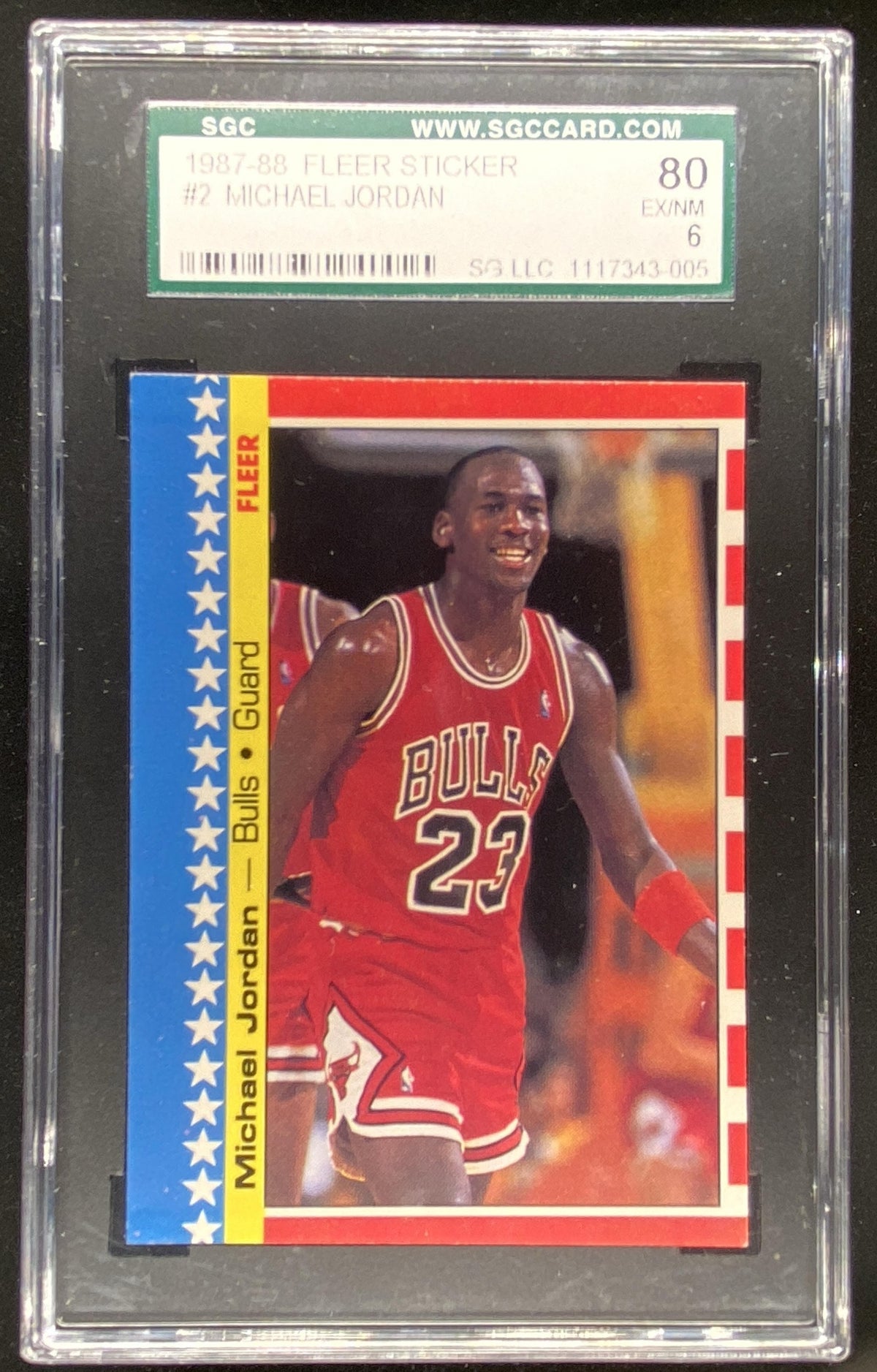 1987 Fleer Sticker Michael Jordan #2 graded SGC 6 trading card