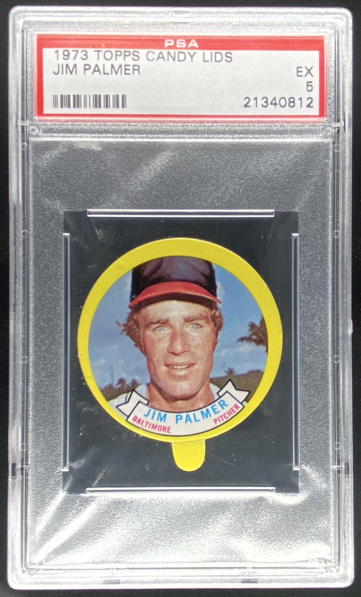 1973 Topps Candy Lids Jim Palmer graded PSA 5 trading card